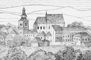 Pałac Biskupi, rycina A. Gorczyński, 1838